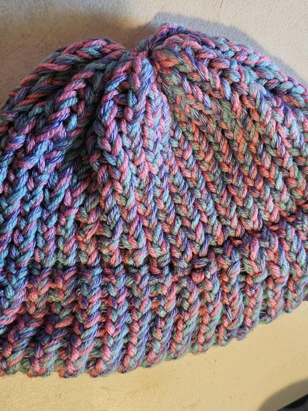 Hand Crafted Kids Knit Hat - Pink Blue Purple